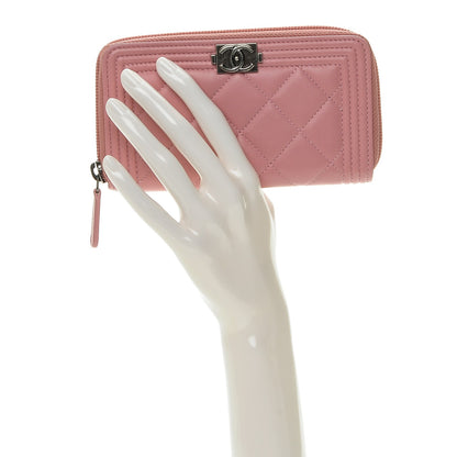 Chanel Lambskin Quilted Small Boy Zip Around Wallet Pink 2 of 7