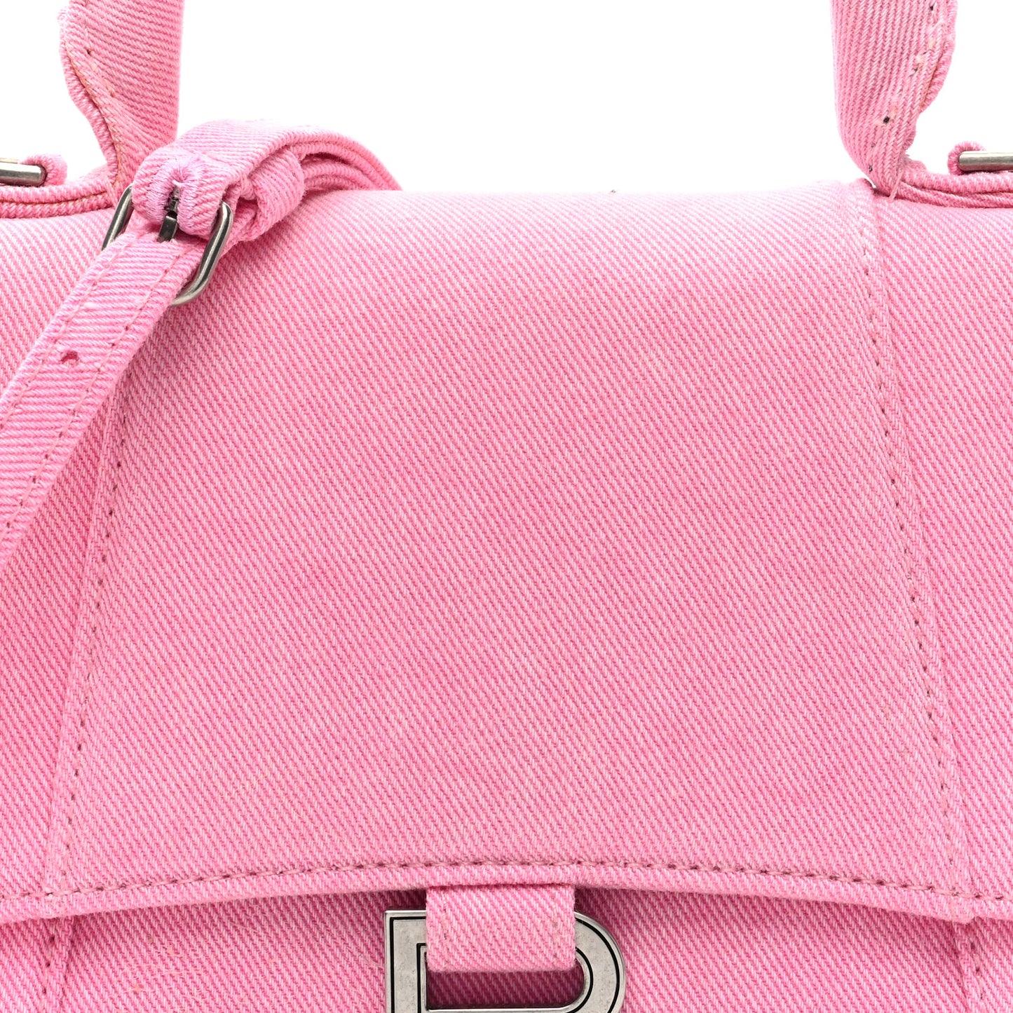 Washed Denim Small Hourglass Top Handle Bag Denim Pink