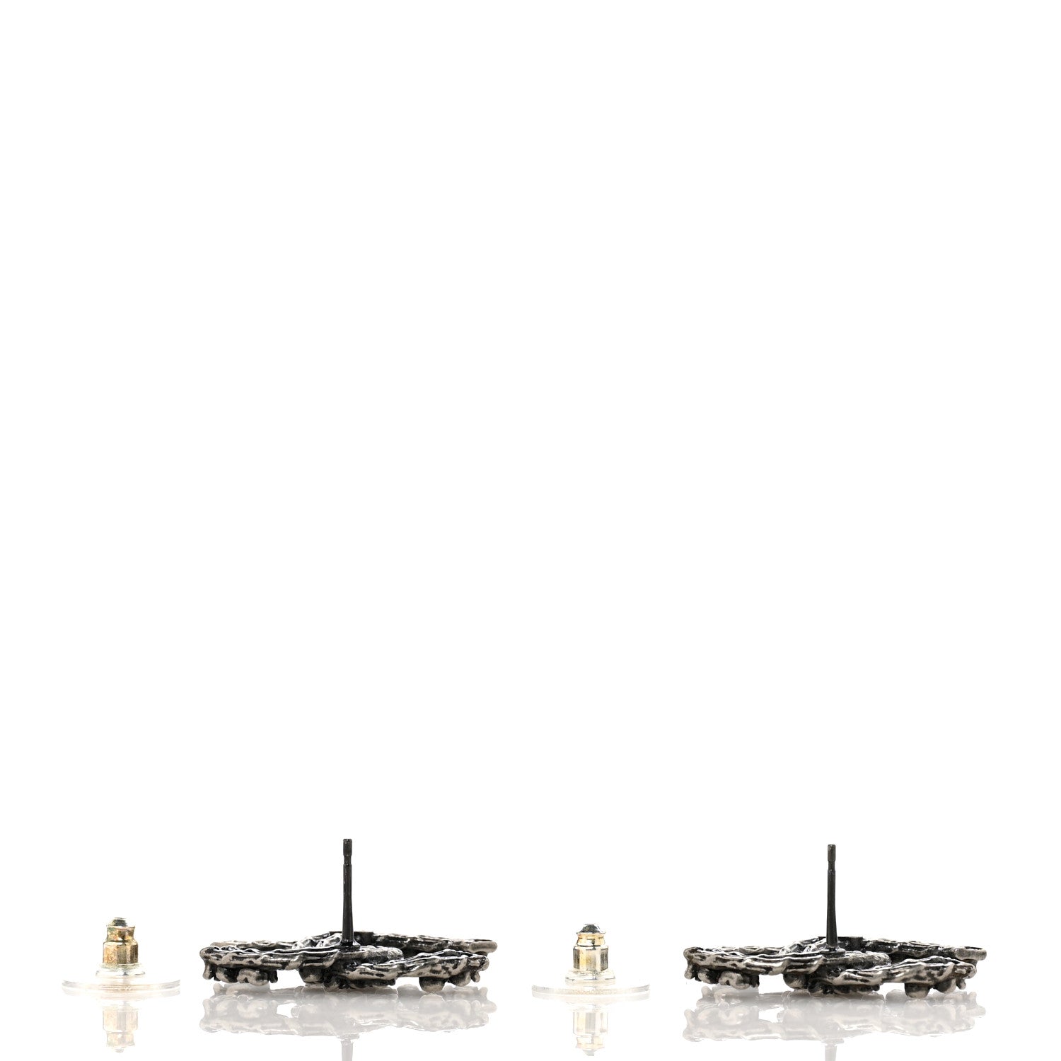 Chanel Crystal Ruthenium CC Camelia Earrings Black 3 of 5