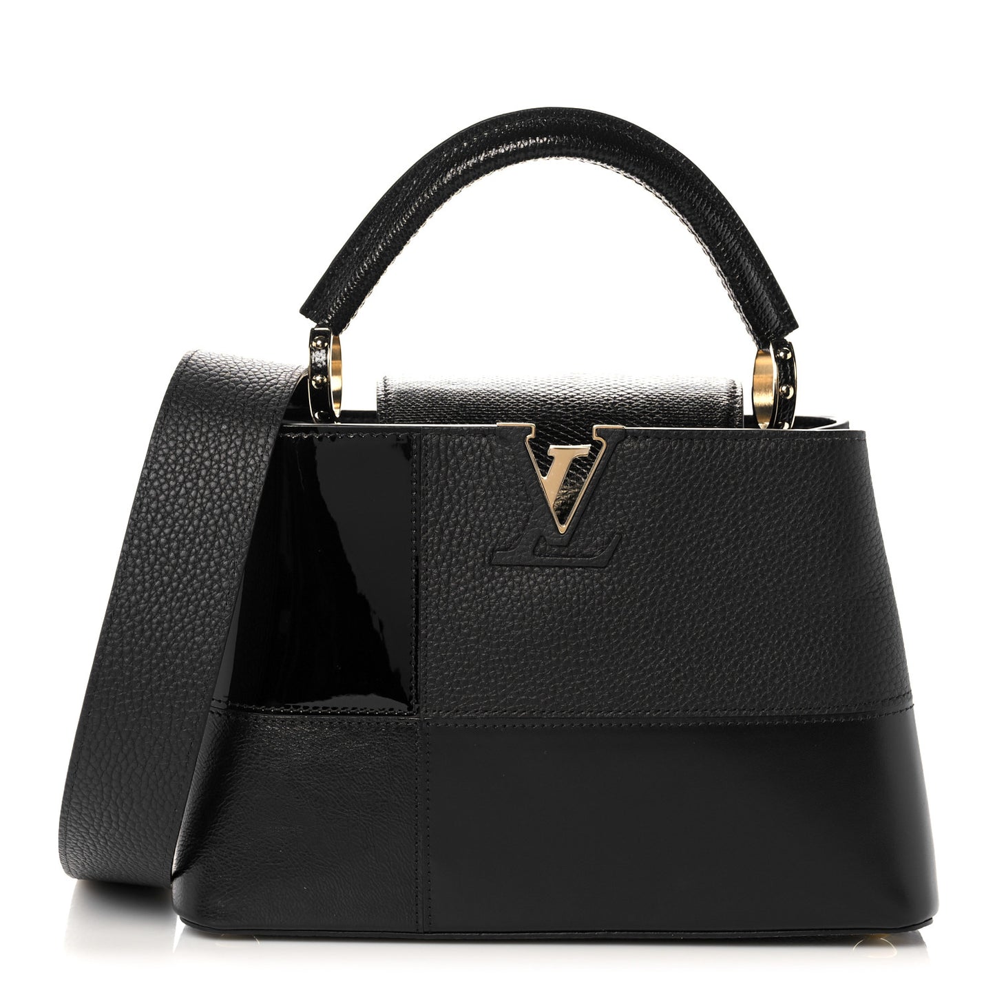 Taurillon Calfskin Karung Patchwork Capucines BB Black