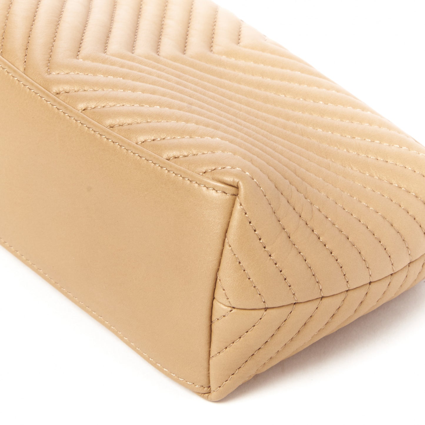 Aged Calfskin Chevron Boy Cosmetic Pouch Beige