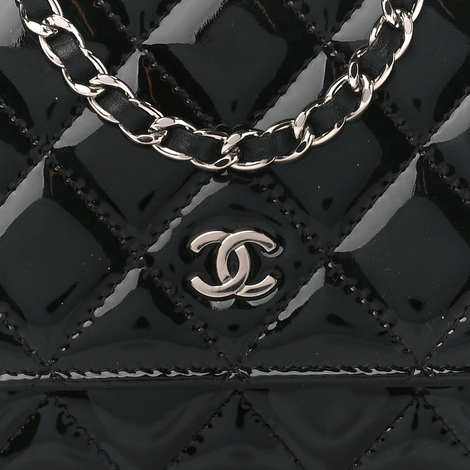 Chanel Patent Quilted Wallet On Chain WOC Black 9 of 11