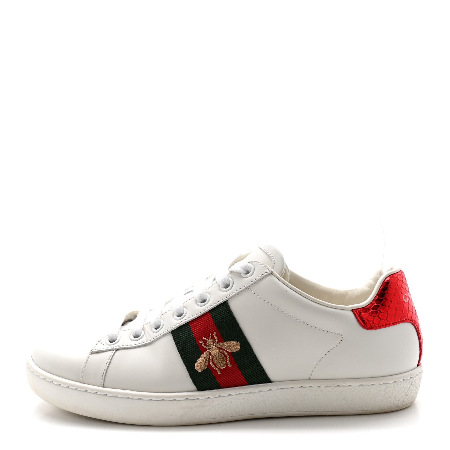 Gucci Calfskin Ayers Bee Embroidered Womens Ace Sneakers 37 White Green 1 of 10