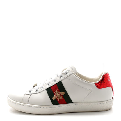 Gucci Calfskin Ayers Bee Embroidered Womens Ace Sneakers 37 White Green 1 of 10