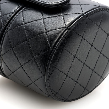 Chanel Lambskin Quilted Mini Round Vanity Case With Chain Black 10 of 11