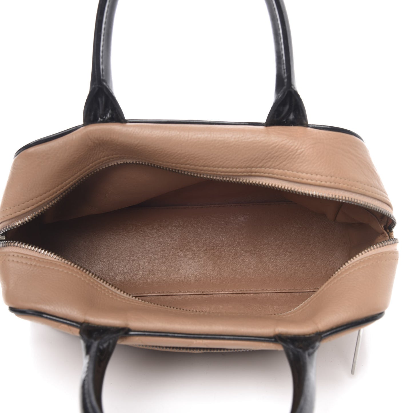 Calfskin Patent Quilted Small Bowler Bag Beige Black