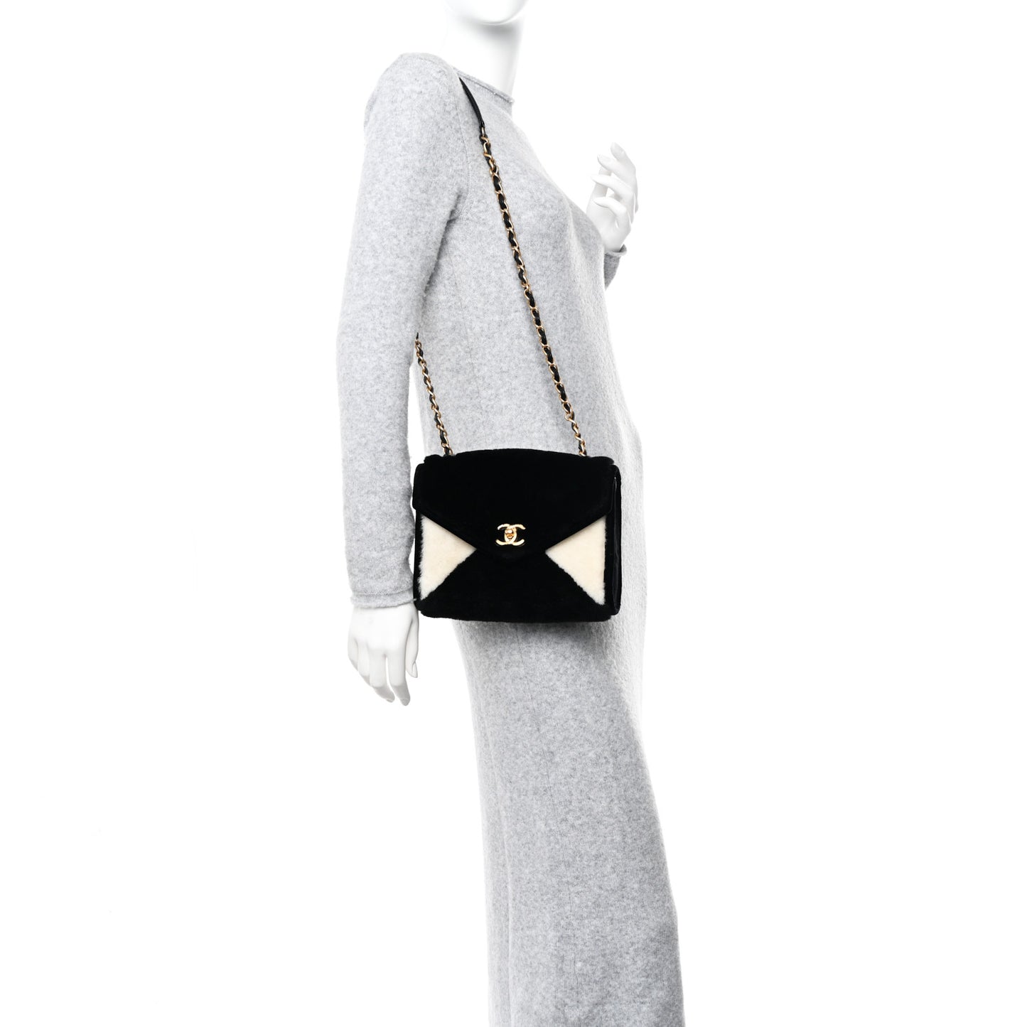 Shearling Checkered Flap Bag Black White