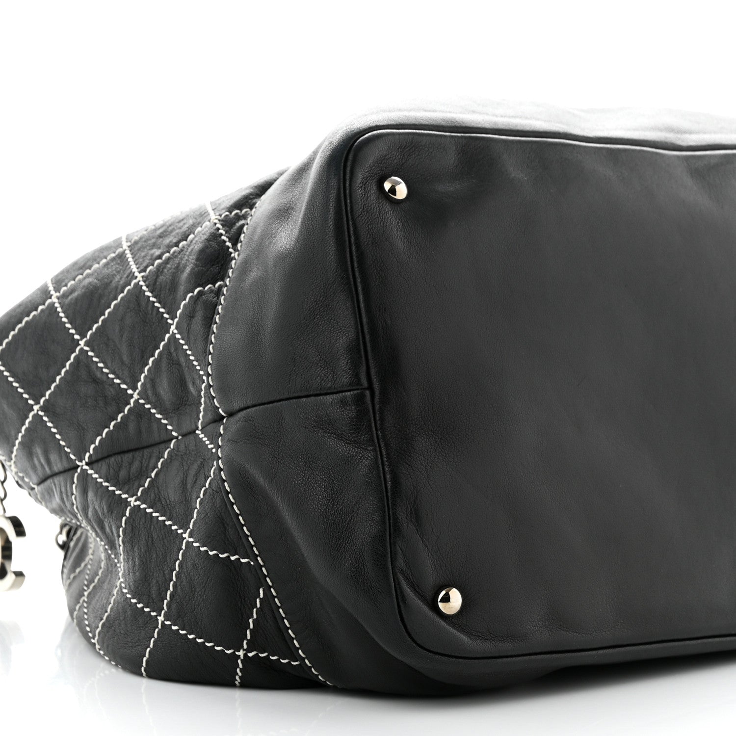 Chanel Lambskin Contrast Stitch Large Drawstring Tote Black 9 of 11