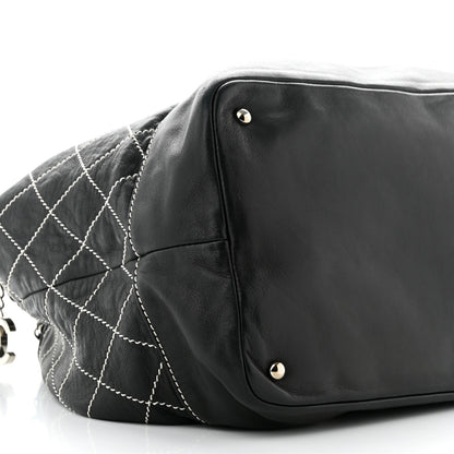Chanel Lambskin Contrast Stitch Large Drawstring Tote Black 9 of 11