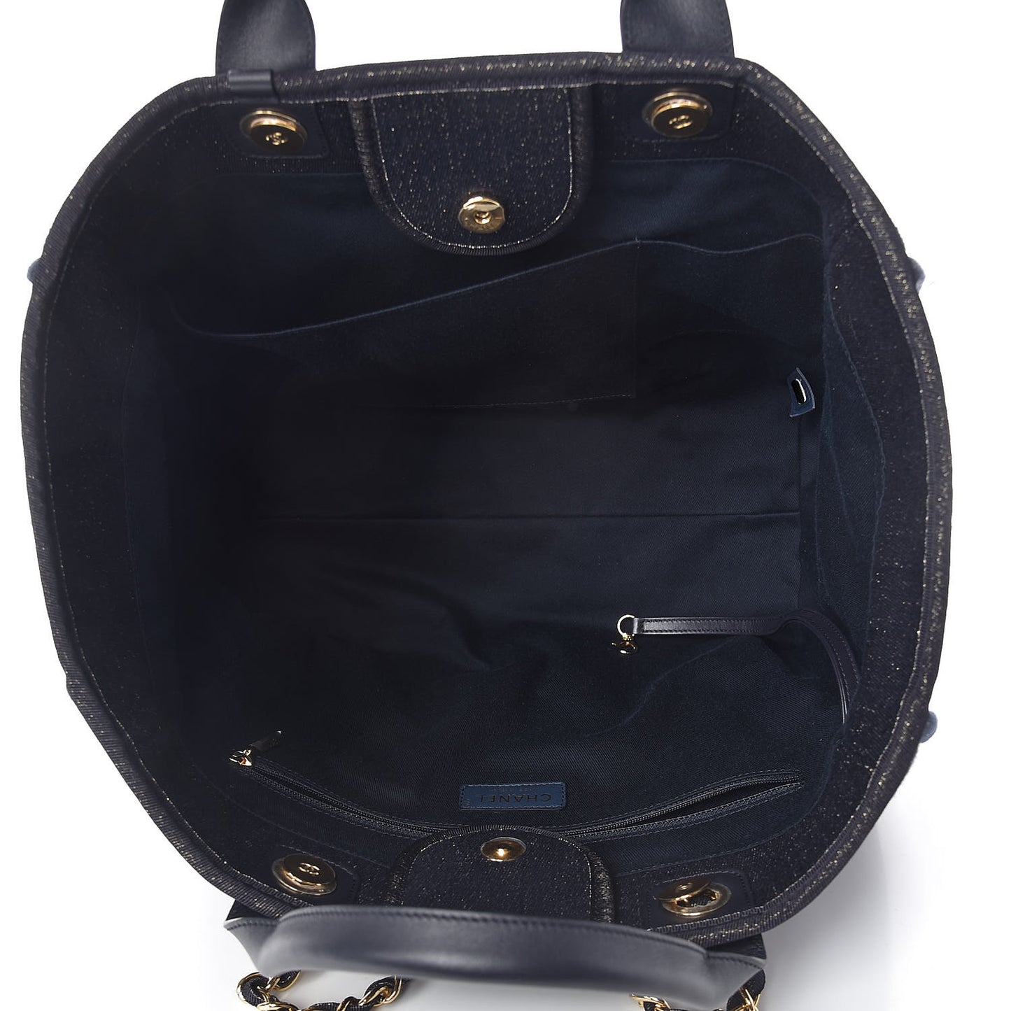 Lurex Canvas Medium Deauville Tote Navy Blue Gold