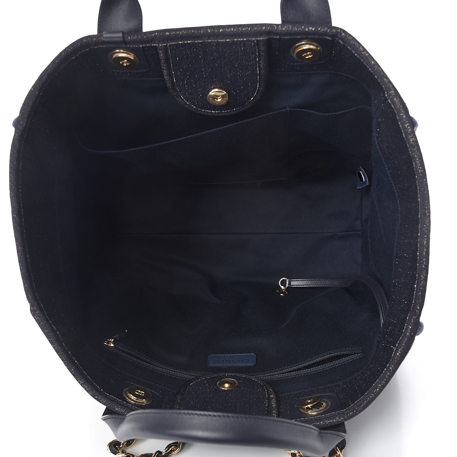 Chanel Lurex Canvas Medium Deauville Tote Navy Blue Gold 5 of 11