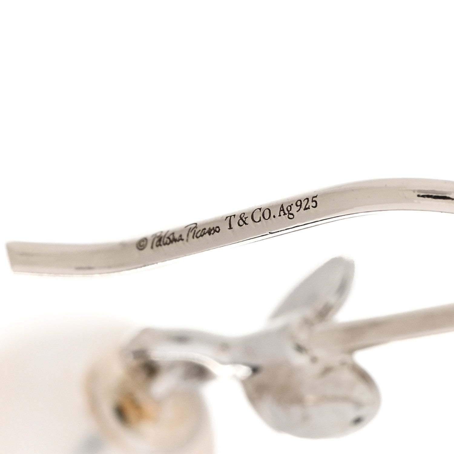 Tiffany Sterling Silver Pearl Paloma Picasso Olive Leaf Drop Earrings 4 of 5