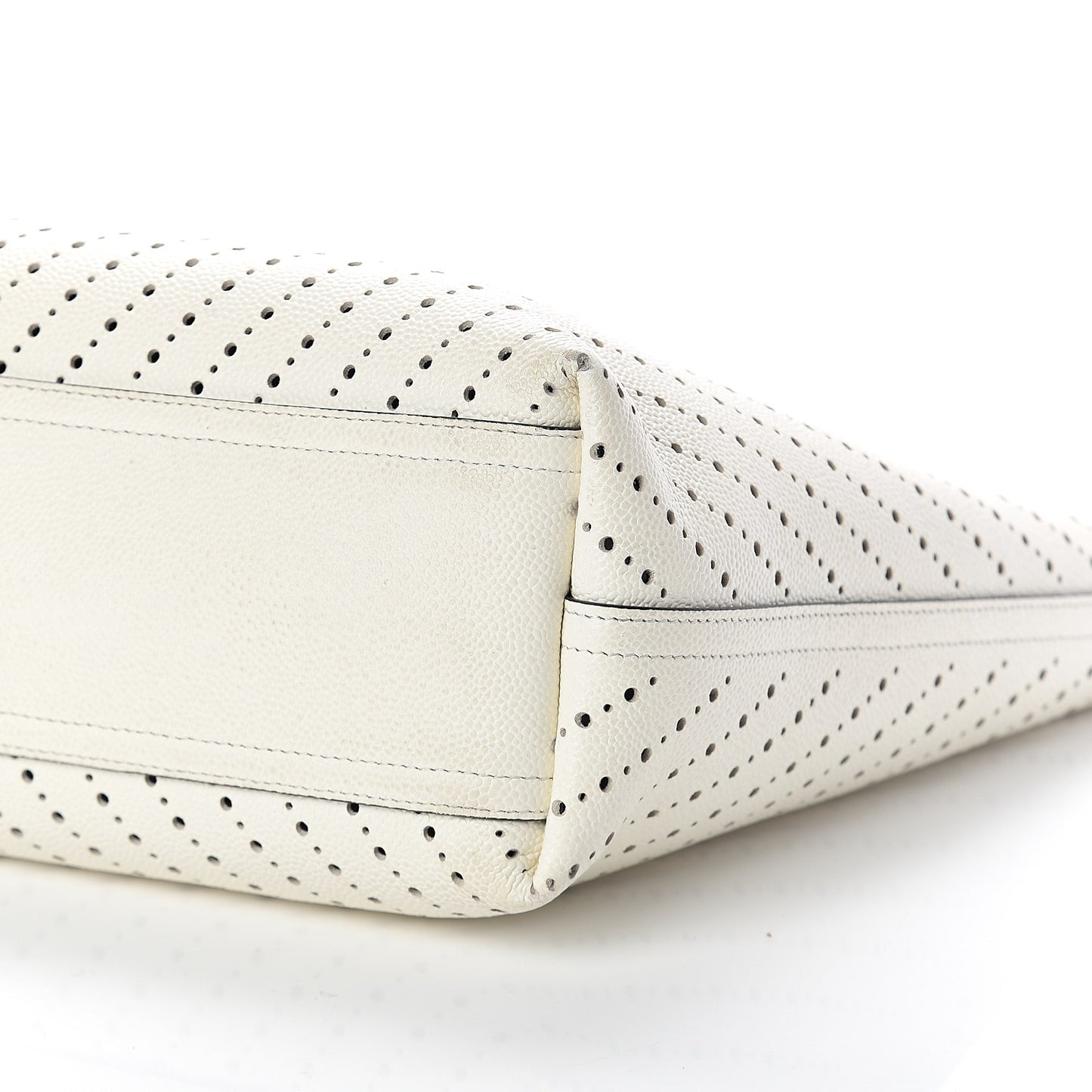 Perforated Grained Calfskin Shopping Tote White