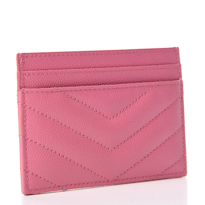 Saint Laurent Grain De Poudre Matelasse Chevron Monogram Credit Card Case Indian Pink 3 of 10