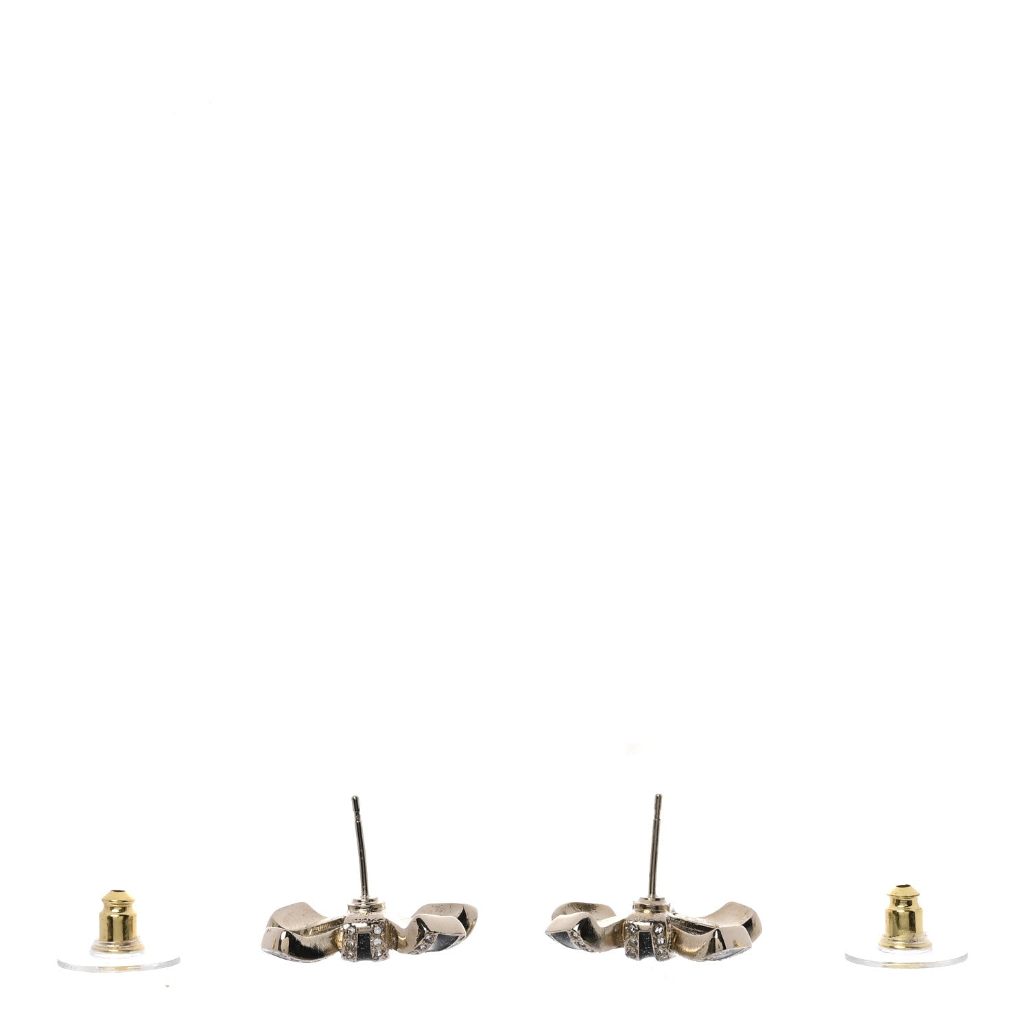 Chanel Glitter Enamel Crystal Bow Stud Earrings Black Gold 3 of 5