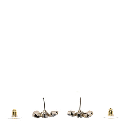 Chanel Glitter Enamel Crystal Bow Stud Earrings Black Gold 3 of 5