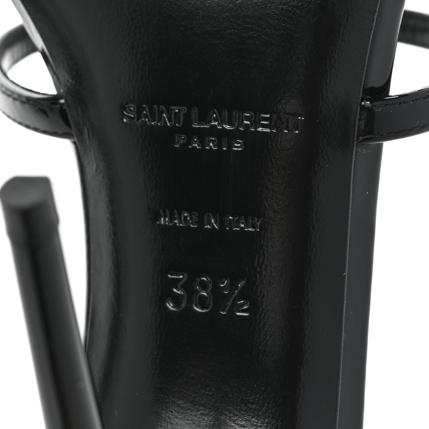 Saint Laurent Patent Cassandra 100 Ankle Strap Sandals 38.5 Black 6 of 11