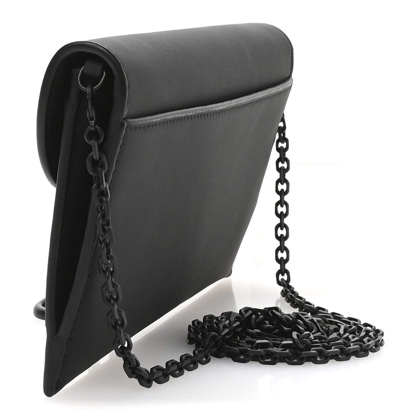 Ultra Matte Calfskin Saddle Chain Wallet Pouch Black