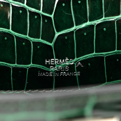 Hermes Shiny Porosus Crocodile Kelly Pochette Vert Cypress 7 of 19