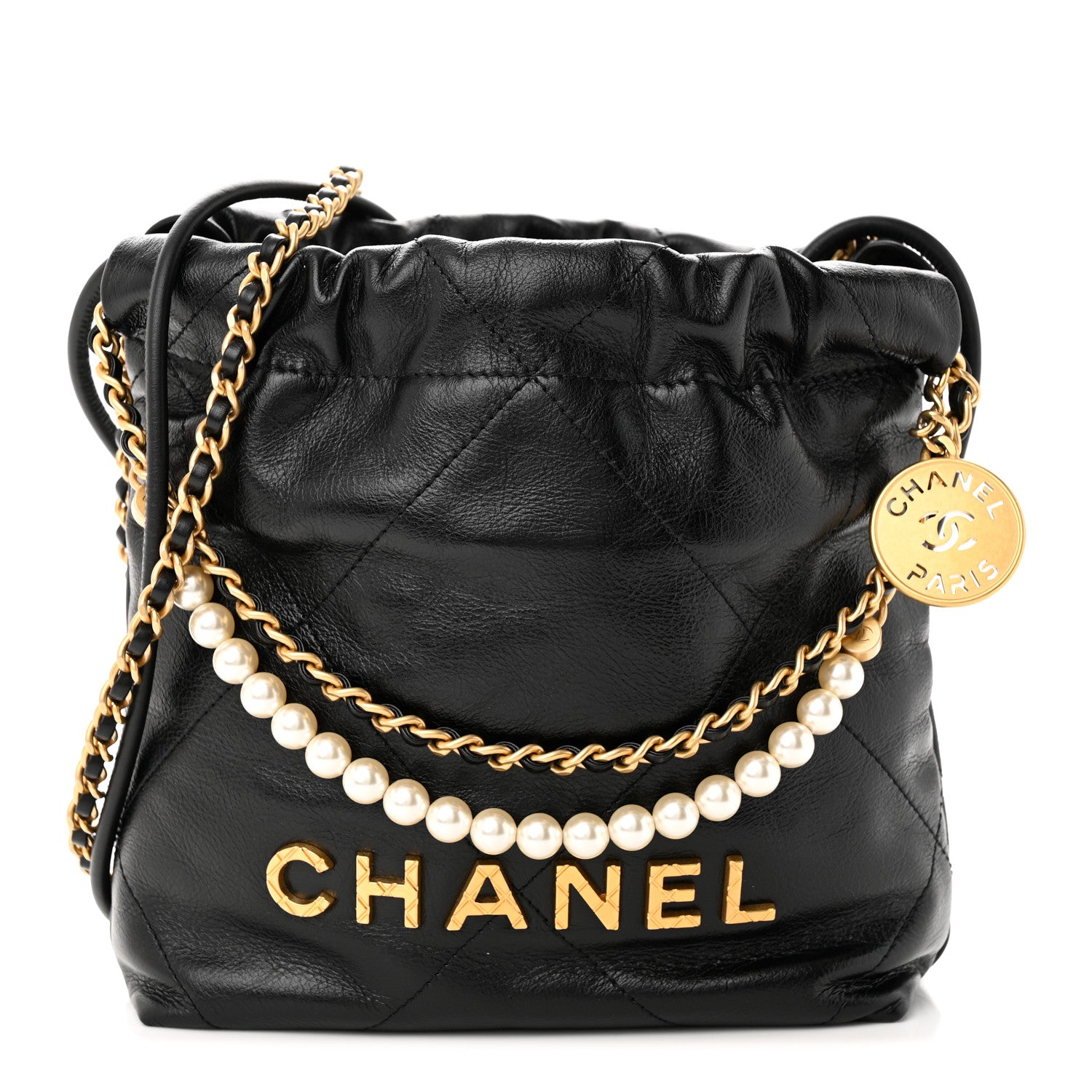 Chanel Shiny Crumpled Calfskin Quilted Pearl Mini Chanel 22 Black 1 of 11