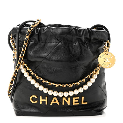 Chanel Shiny Crumpled Calfskin Quilted Pearl Mini Chanel 22 Black 1 of 11
