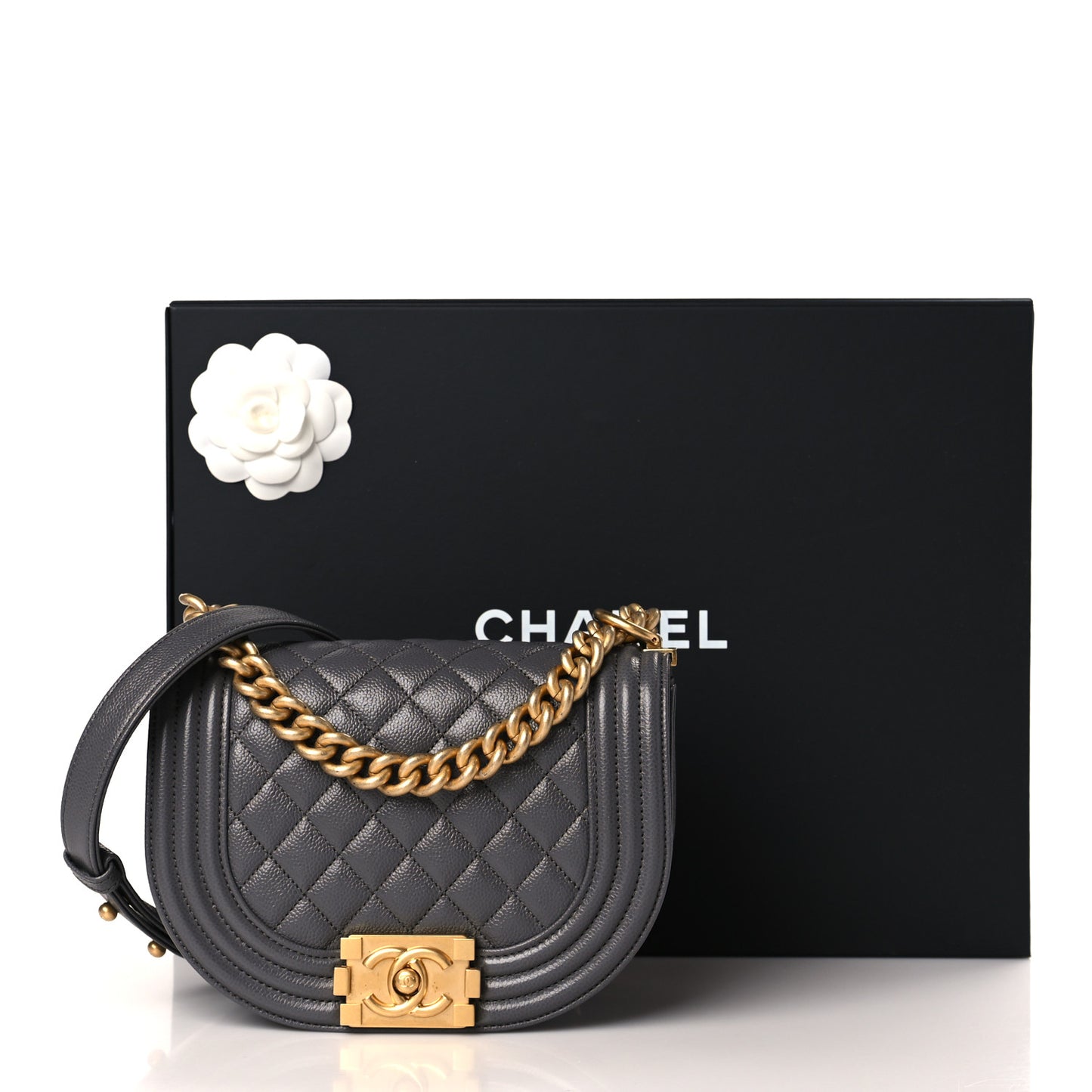 Caviar Quilted Small Boy Messenger Bag Dark Grey