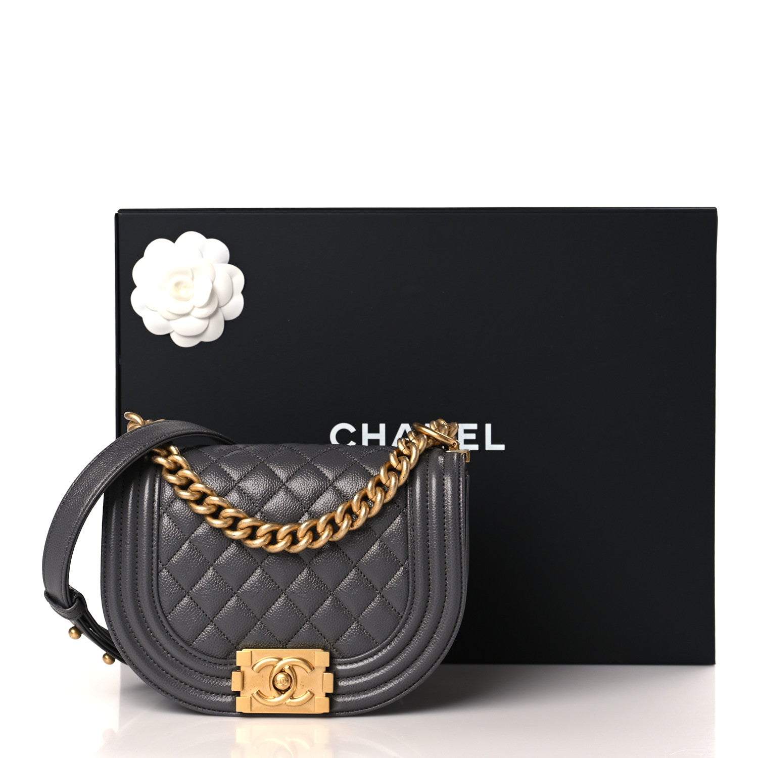 Chanel Caviar Quilted Small Boy Messenger Bag Dark Grey 10 of 10