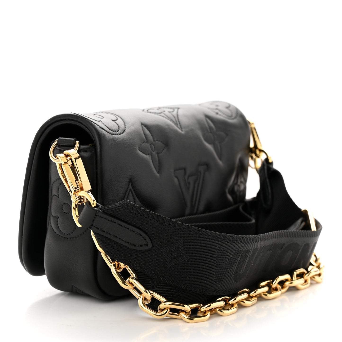 Calfskin Bubblegram Wallet On Strap Black