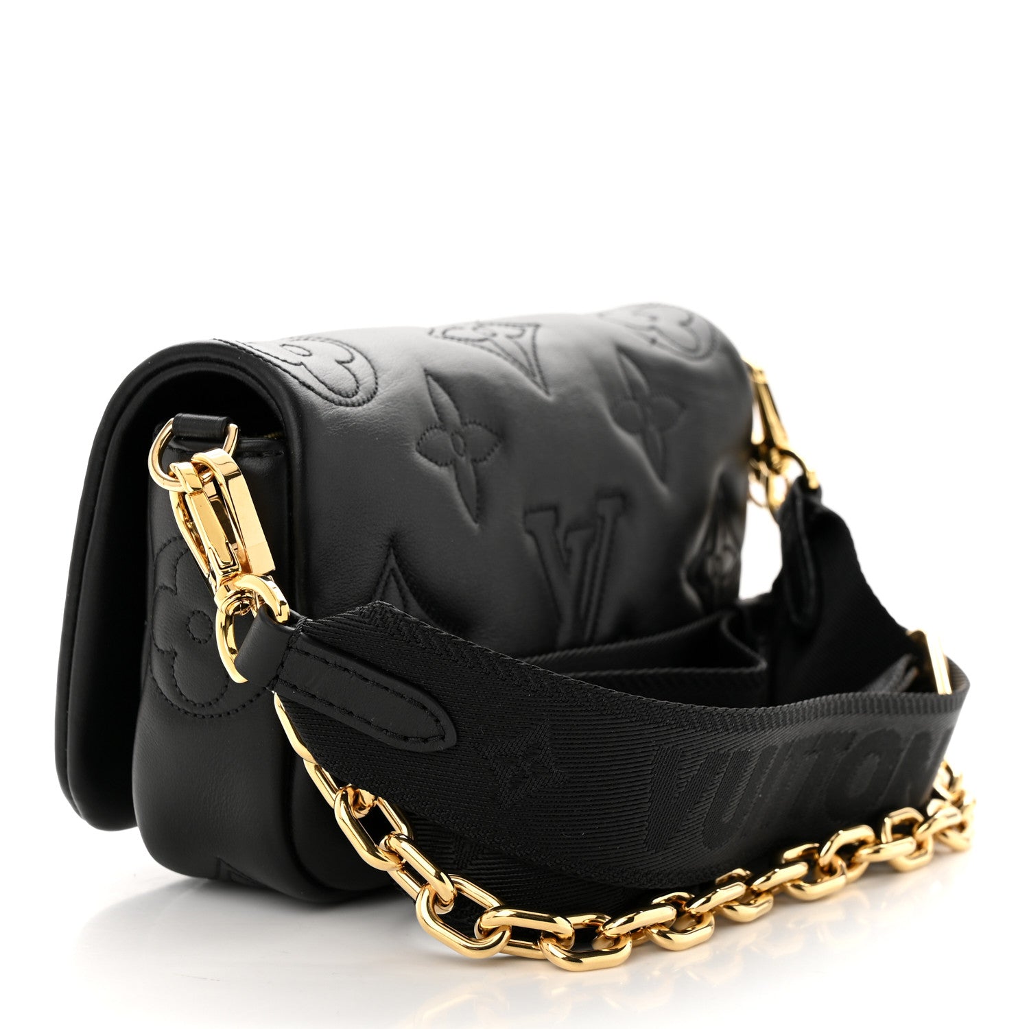 Louis Vuitton Calfskin Bubblegram Wallet On Strap Black 3 of 9
