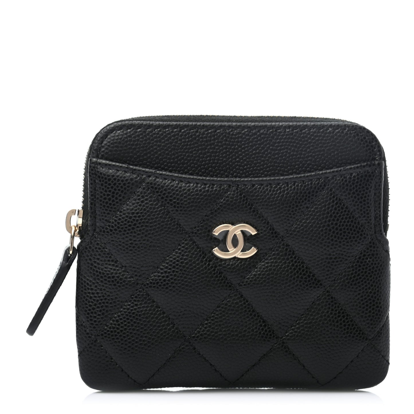 Caviar Quilted Zip Card Holder Wallet Black