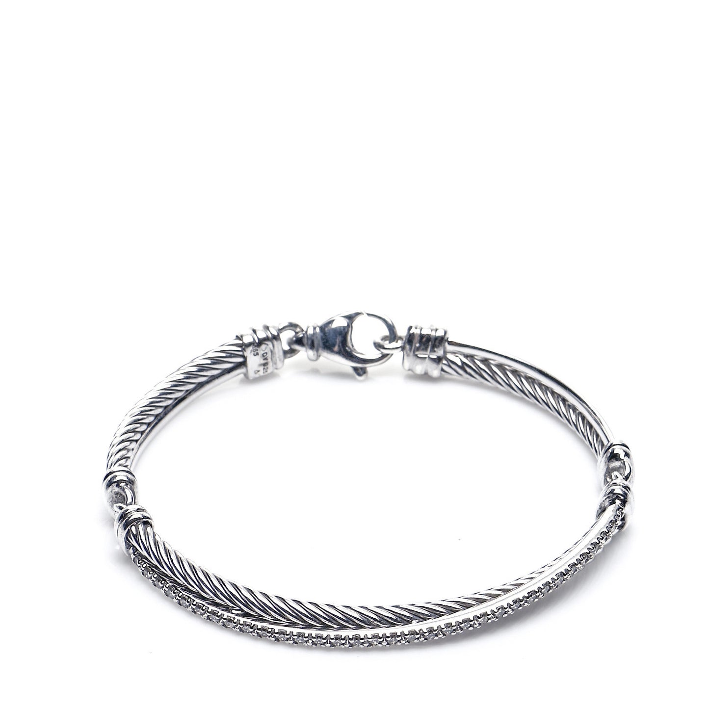 Sterling Silver 14K White Gold Diamond 3mm Crossover Bracelet