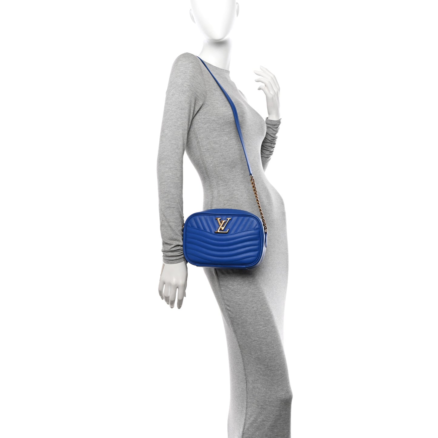 Calfskin New Wave Camera Bag Bleu Neon