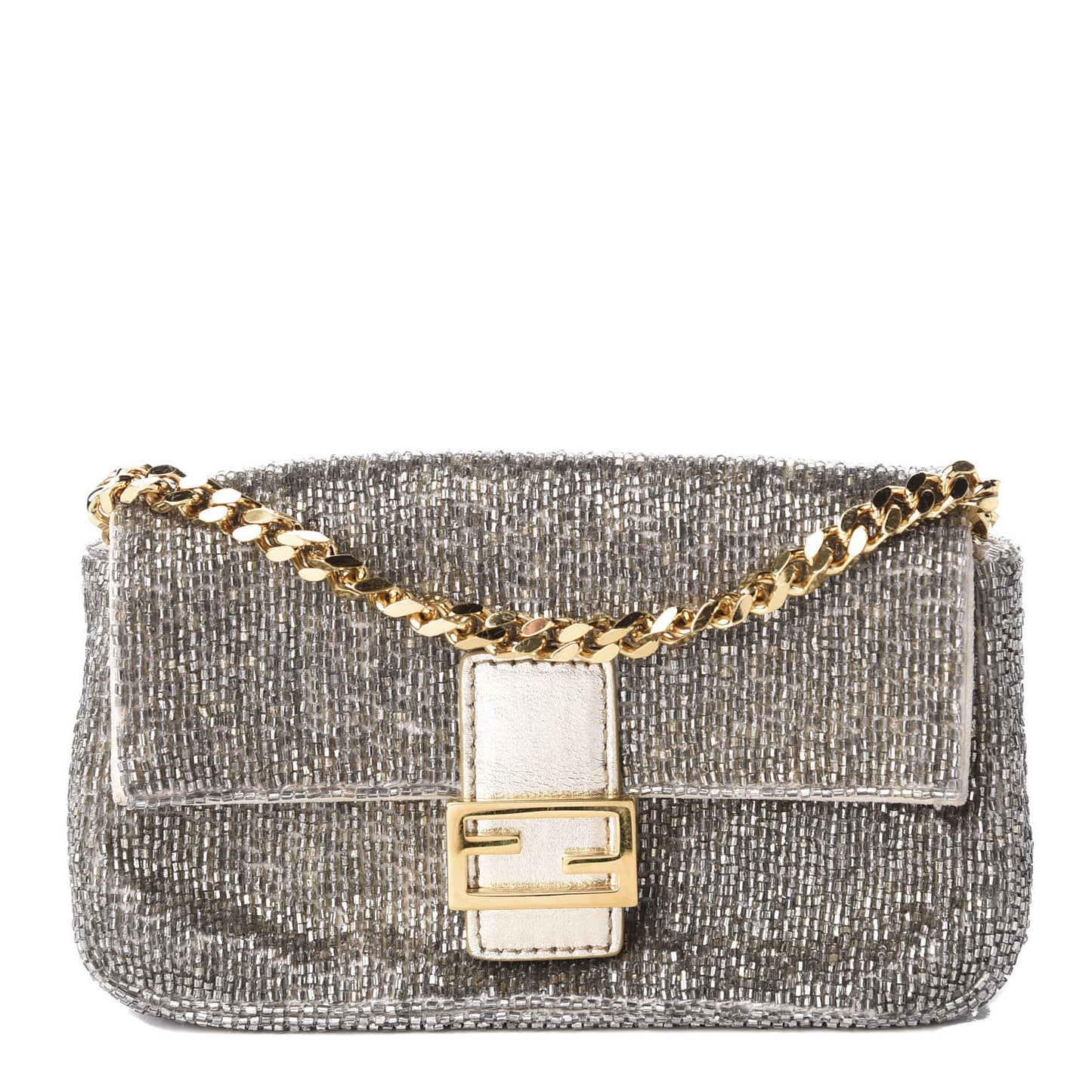 Laminated Goatskin Beaded Micro Baguette Oro Chiaro Platino