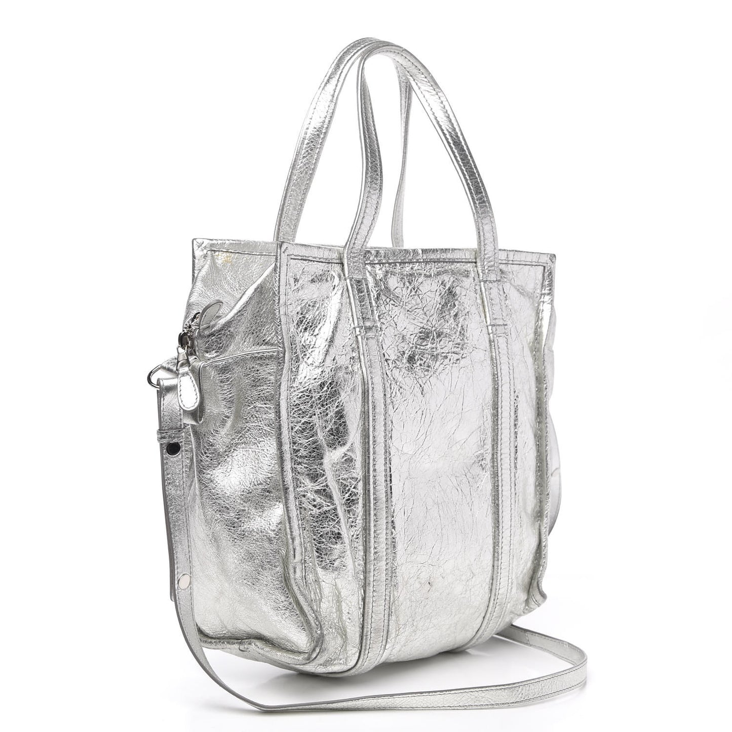 Metallic Calfskin S Bazar Shopper Tote Silver Hardware