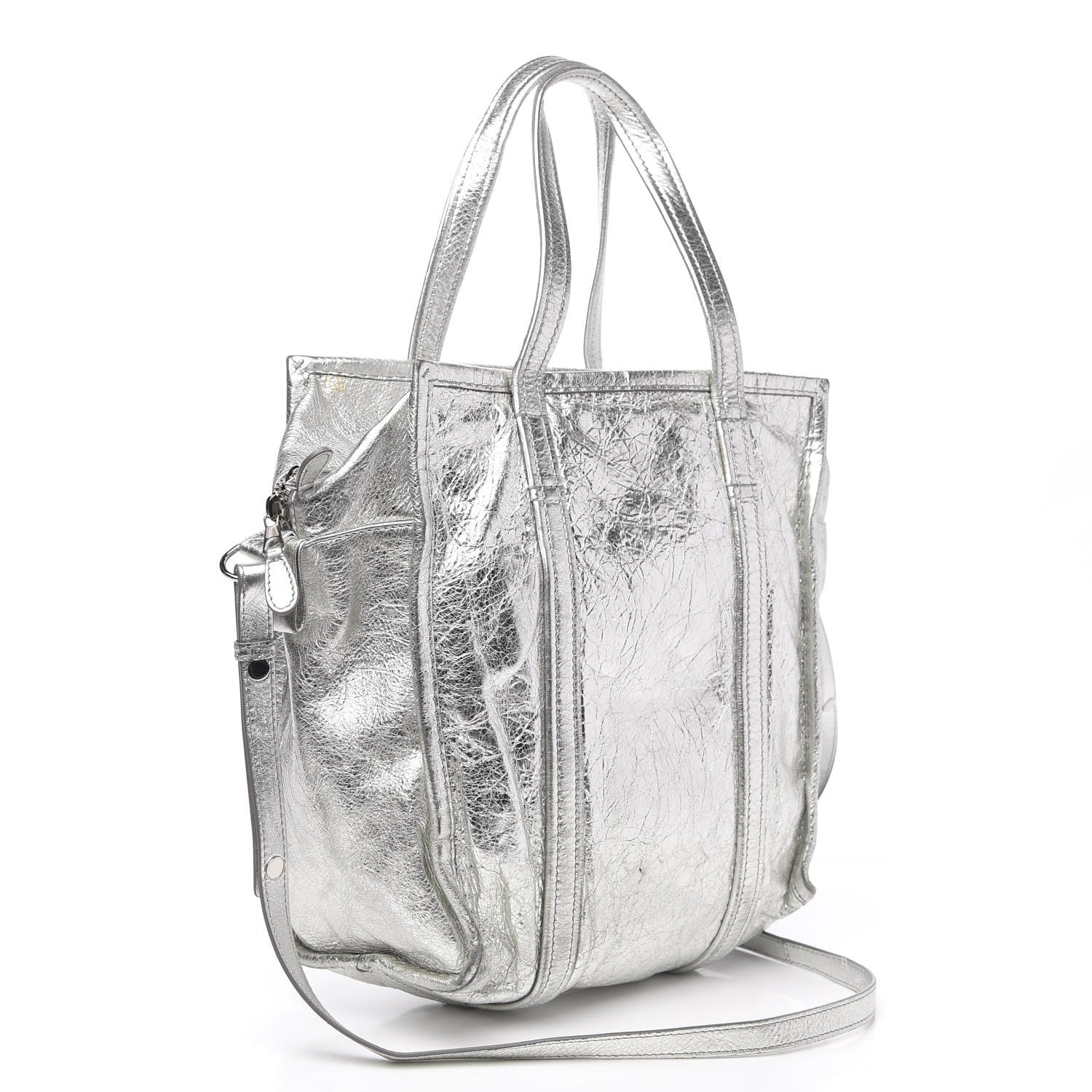 Balenciaga Metallic Calfskin S Bazar Shopper Tote Silver Hardware 3 of 14