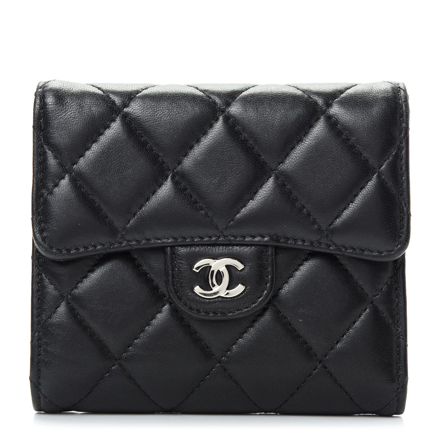 Lambskin Quilted Compact Flap Wallet Black