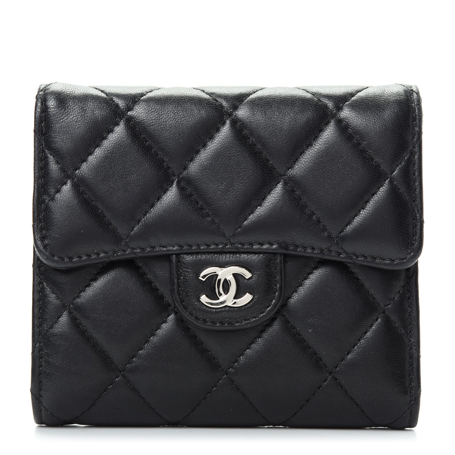 Chanel Lambskin Quilted Compact Flap Wallet Black 1 of 8