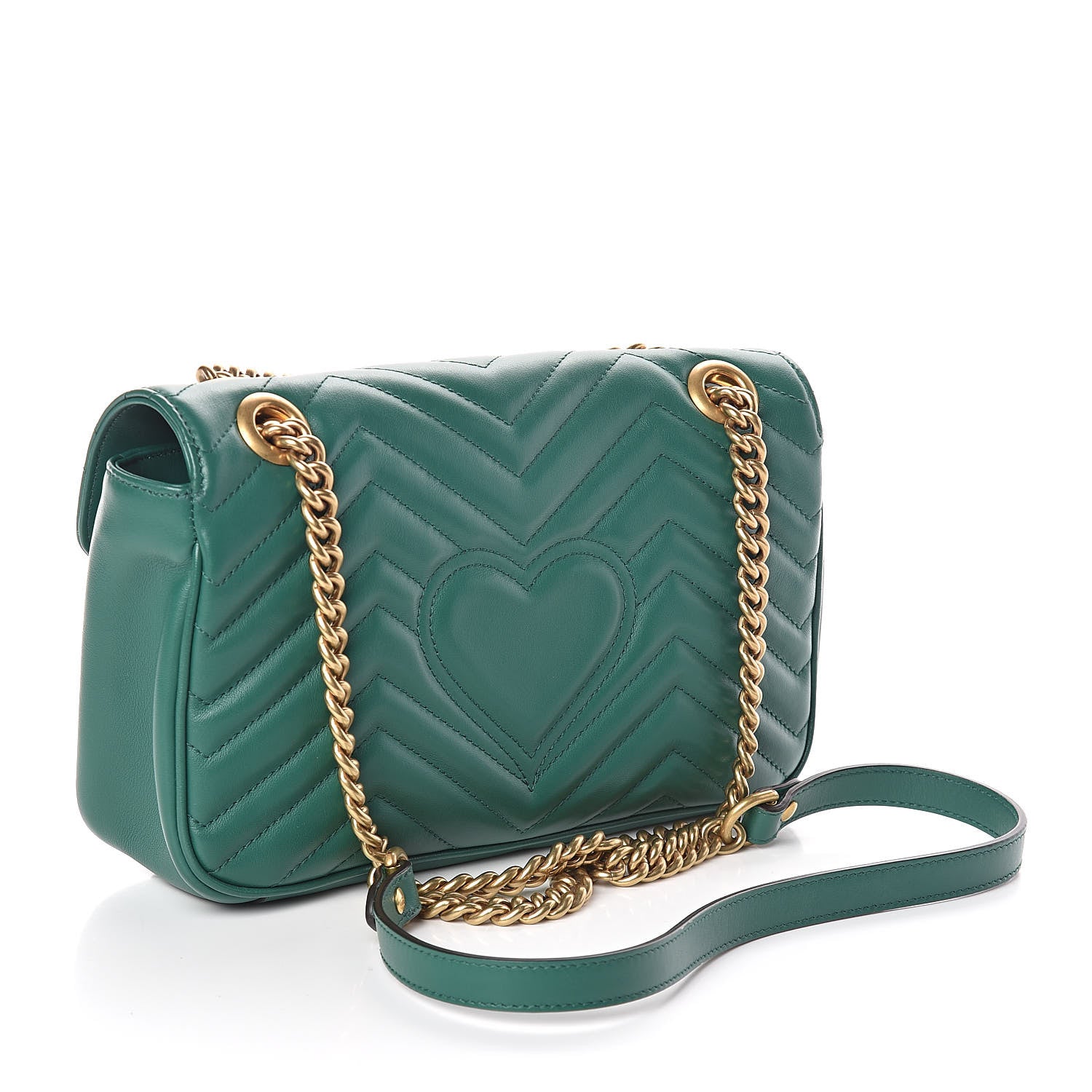 Gucci Calfskin Matelasse Small GG Marmont Shoulder Bag Emerald Green 3 of 9