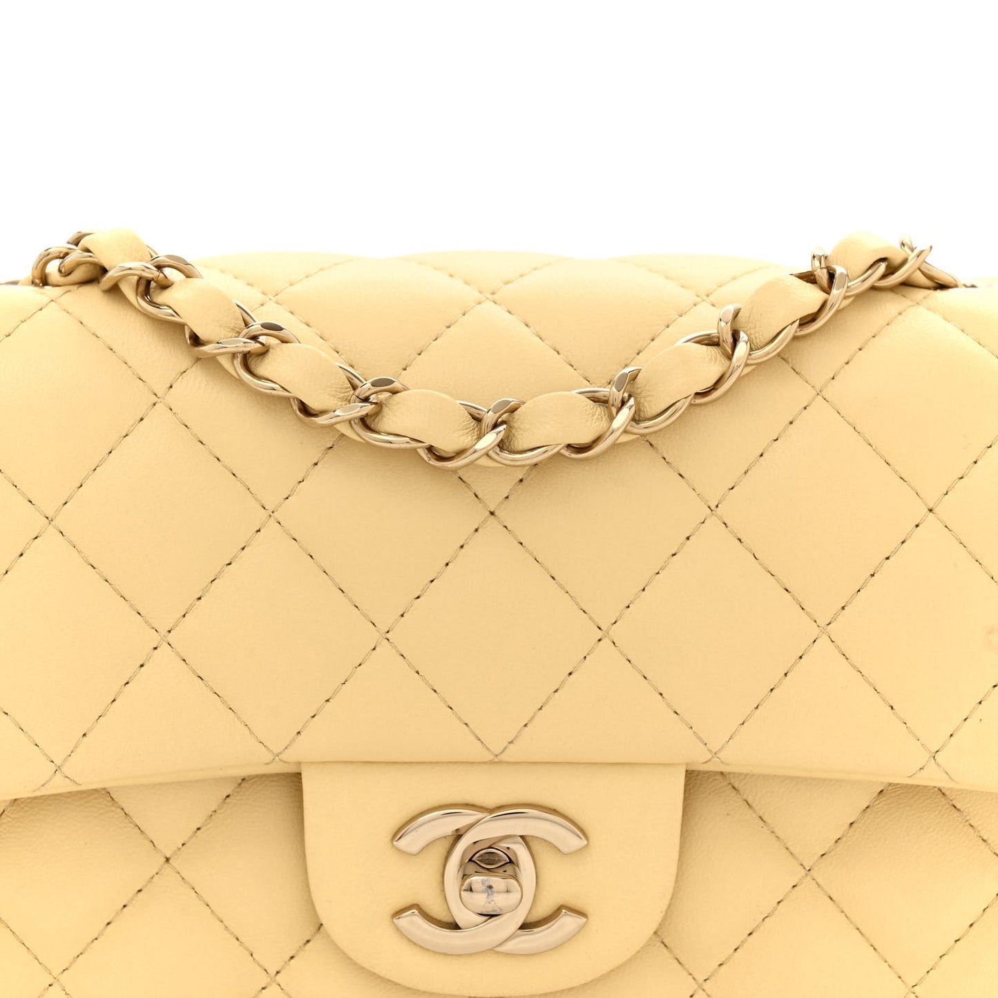 Lambskin Quilted Mini Rectangular Flap Light Yellow