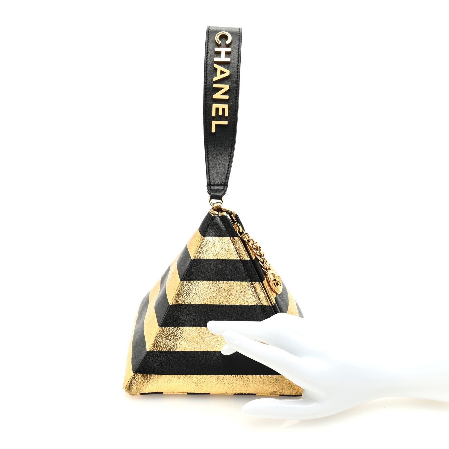 Chanel Metallic Lambskin CC Kheops Pyramid Bag Gold Black 2 of 7