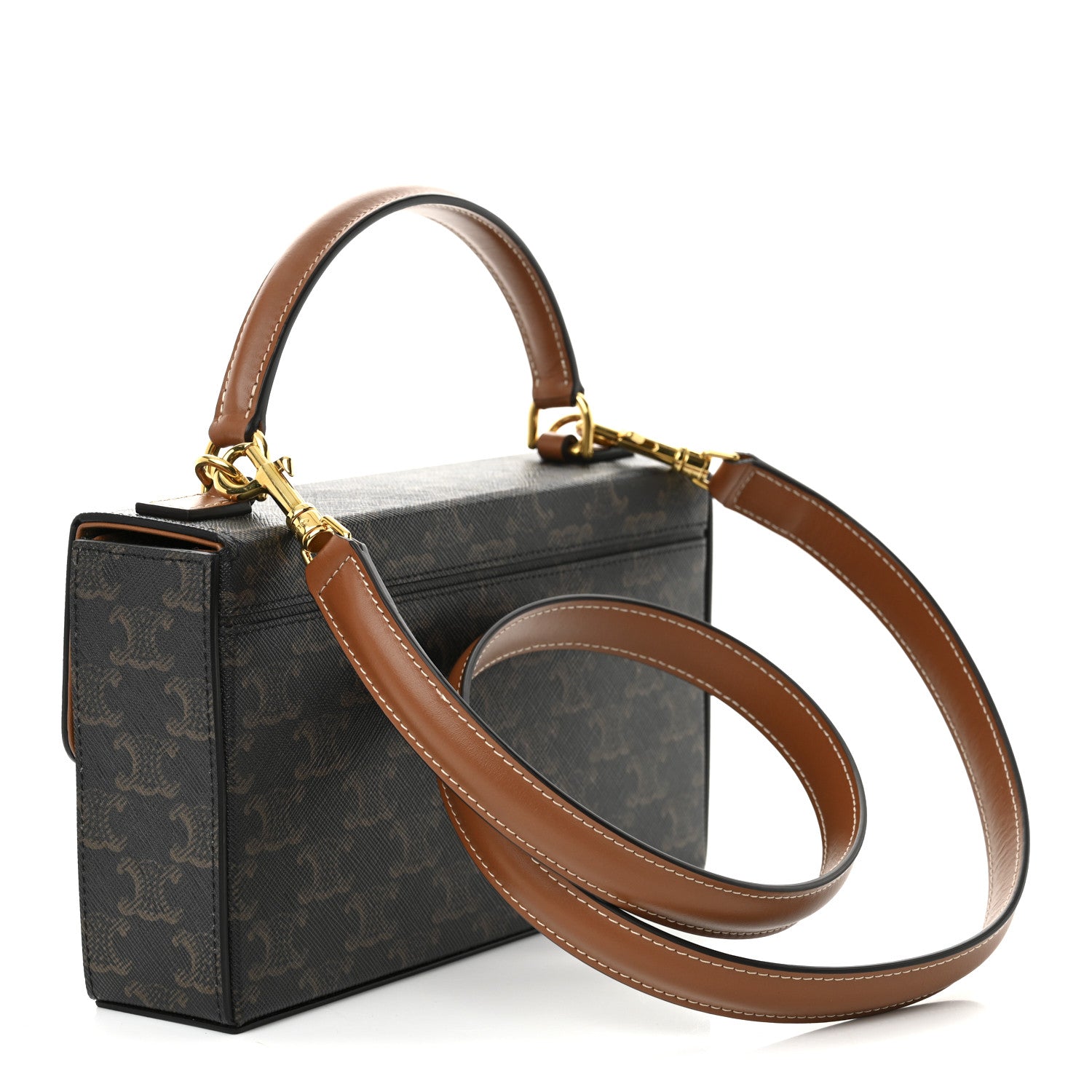 Celine Canvas Calfskin Triomphe Box Top Handle Bag Tan 3 of 11