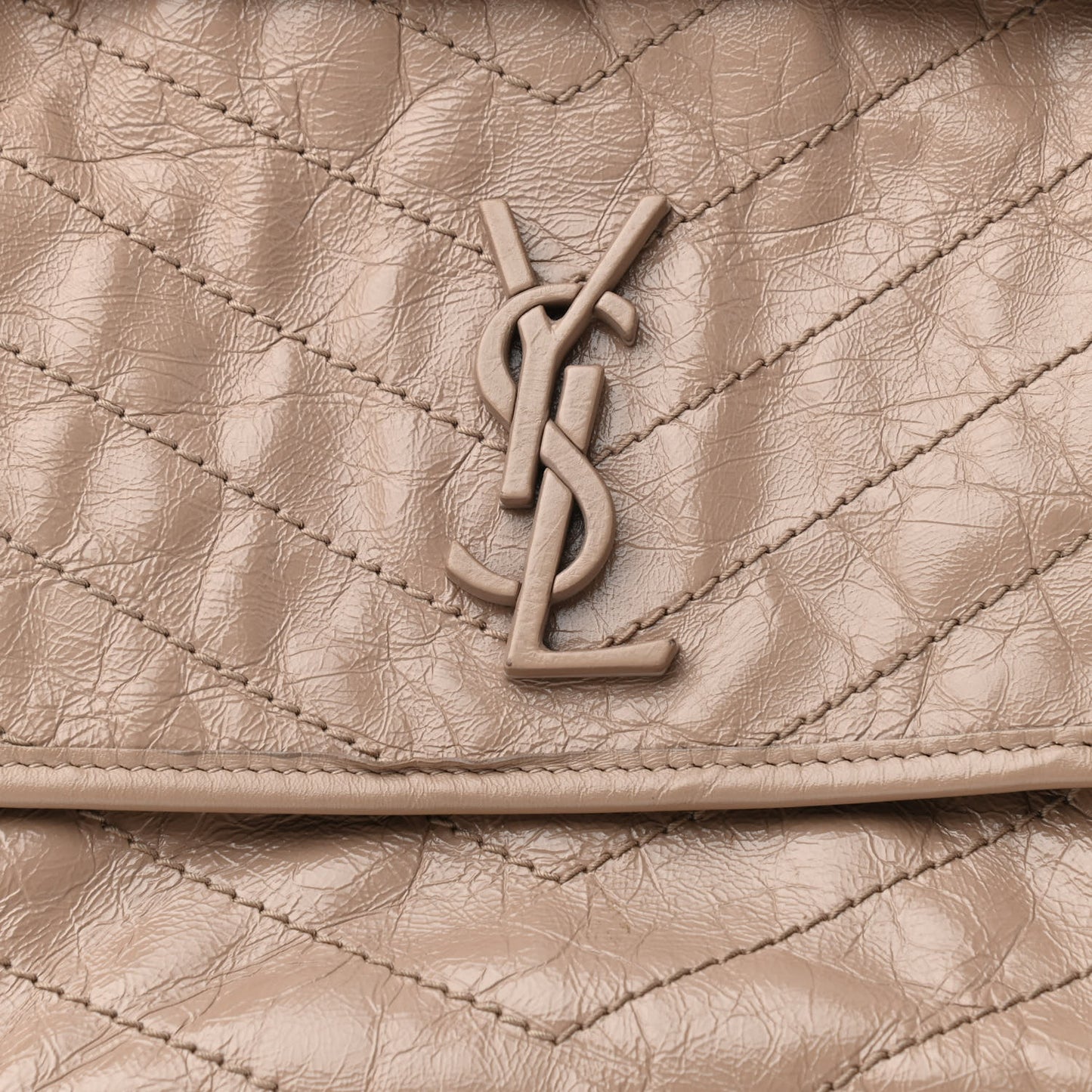 Crinkled Calfskin Matelasse Monogram Medium Niki Chain Satchel Gold Sand