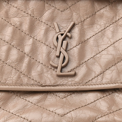 Saint Laurent Crinkled Calfskin Matelasse Monogram Medium Niki Chain Satchel Gold Sand 9 of 11