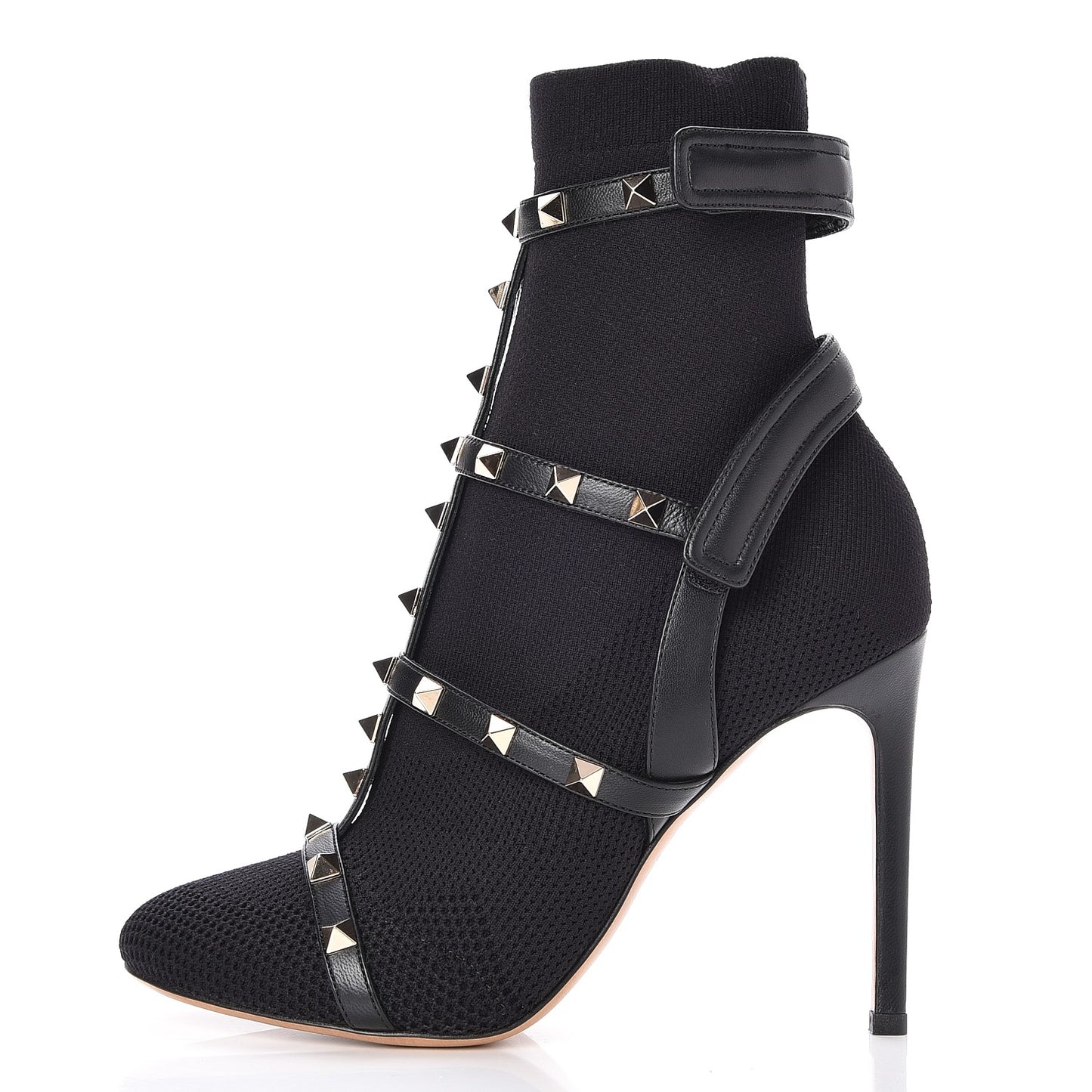 Knit Nappa Rockstud Bodytech 105mm Ankle Boots 36 Black
