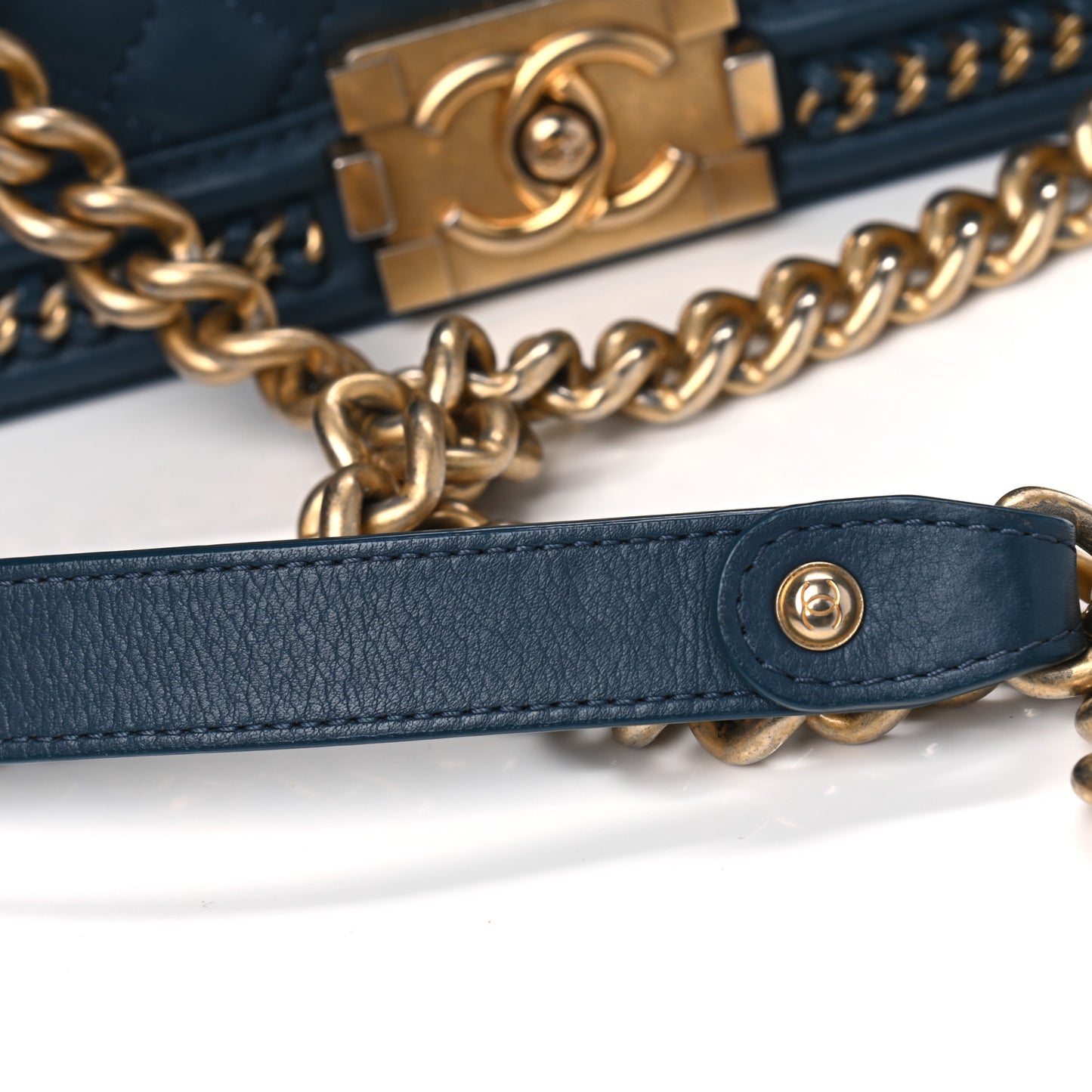 Calfskin Quilted Medium Top Handle Boy Flap Blue