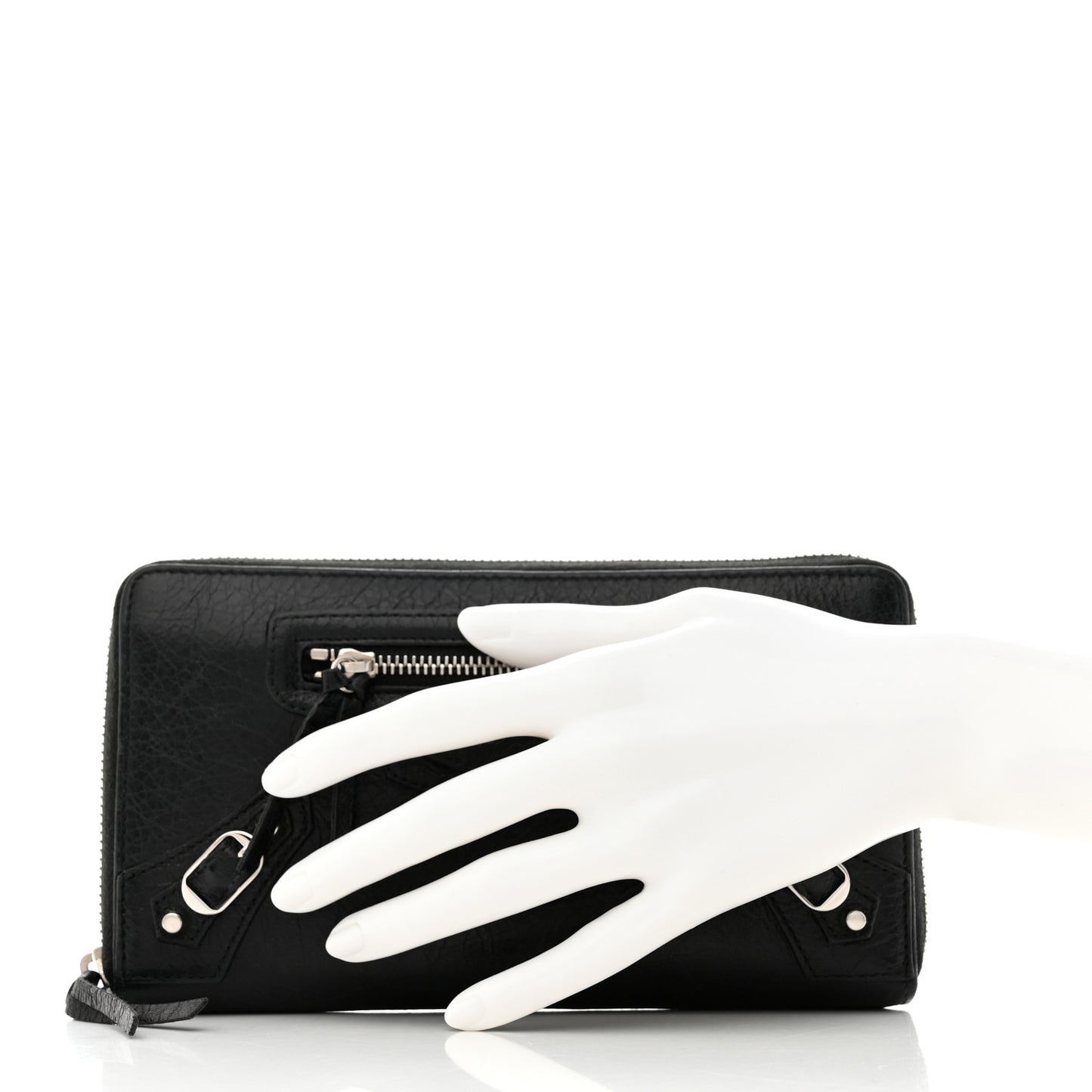 Agneau Classic Silver Hardware Continental Zip Around Wallet Black