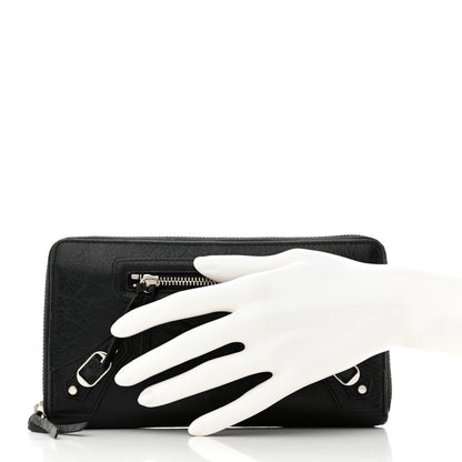 Balenciaga Agneau Classic Silver Hardware Continental Zip Around Wallet Black 2 of 7