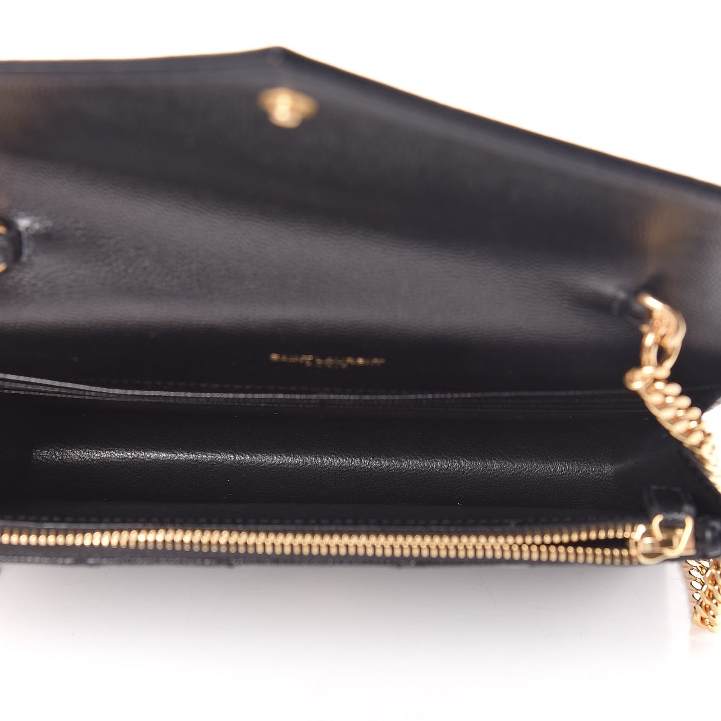 Grain De Poudre Matelasse Chevron Monogram Envelope Chain Wallet Black