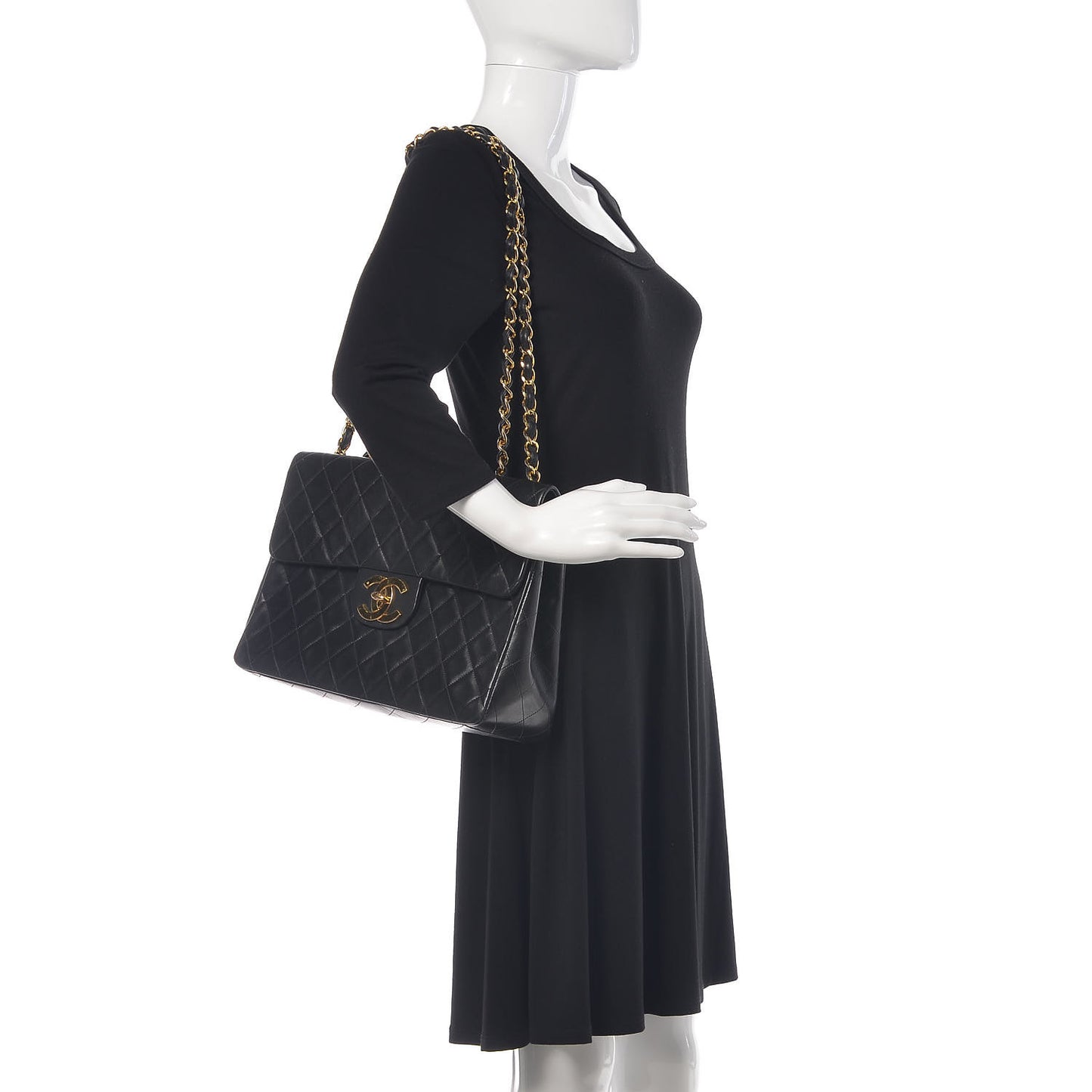 Lambskin Quilted XL Jumbo Single Flap Black