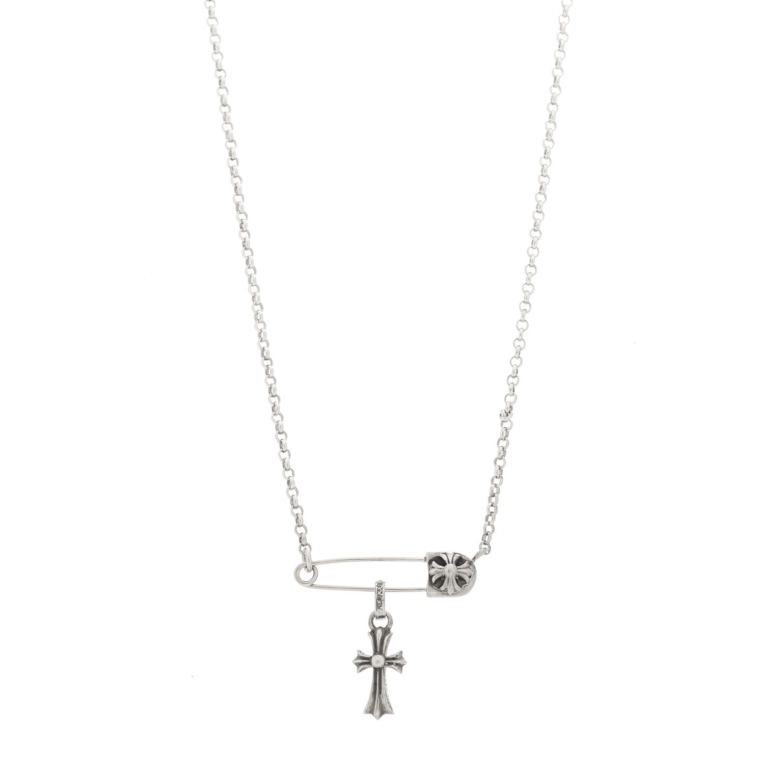 Chrome Hearts Sterling Silver Safety Pin Baby Fat Cross Pendant Necklace 1 of 6